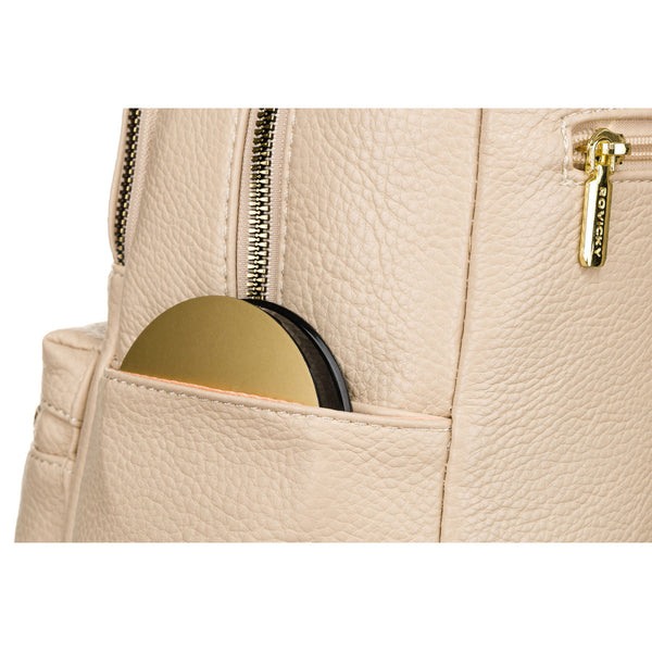 Patogi smėlio spalvos moteriška kuprinė „Rovicky“ su auksiniais užtrauktukais K42