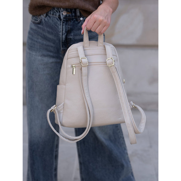 Patogi smėlio spalvos moteriška kuprinė „Rovicky“ su auksiniais užtrauktukais K42