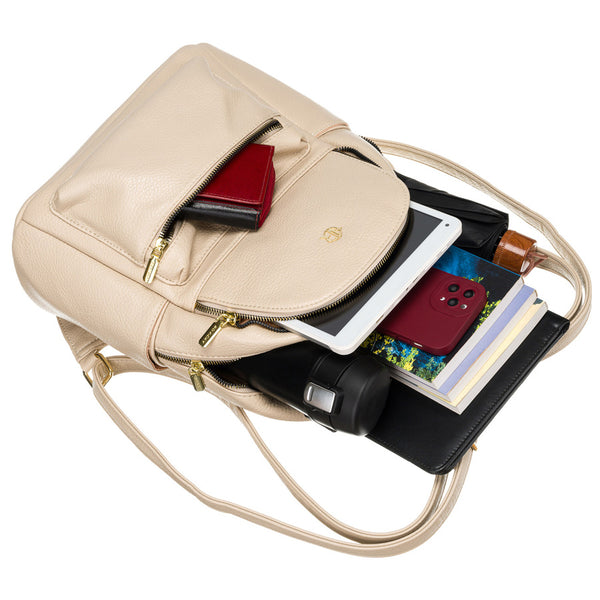 Patogi smėlio spalvos moteriška kuprinė „Rovicky“ su auksiniais užtrauktukais K42