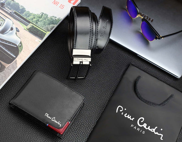 Dovanų rinkinys vyrams: odinė piniginė Pierre Cardin RFID, odinis diržas 75TILAK8806