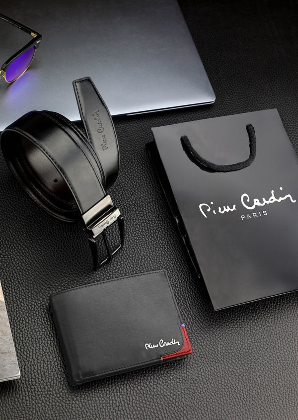 Dovanų rinkinys vyrams: odinė piniginė Pierre Cardin RFID, odinis diržas 75TILAK8806