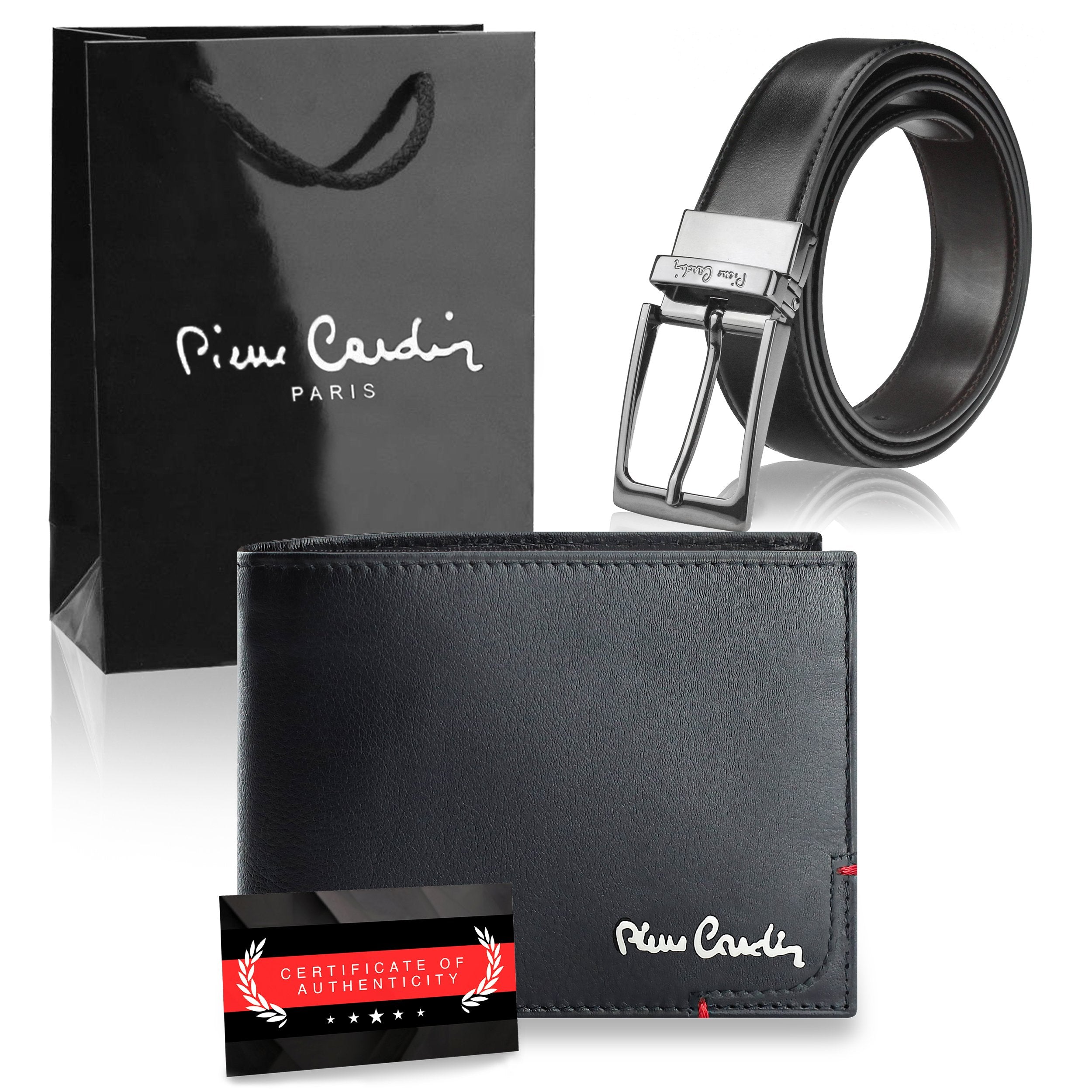 Dovanų rinkinys vyrams: odinė piniginė Pierre Cardin RFID, odinis diržas 75TILAK8806BL