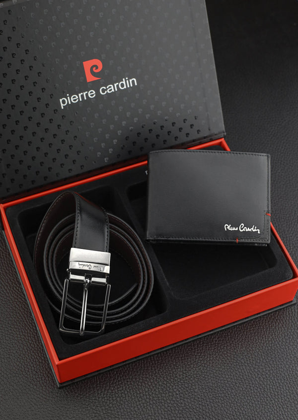 Dovanų rinkinys vyrams: odinė piniginė Pierre Cardin RFID, odinis diržas 75T8806BB