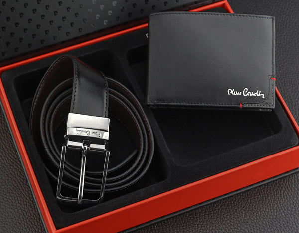 Dovanų rinkinys vyrams: odinė piniginė Pierre Cardin RFID, odinis diržas 75T8806BB
