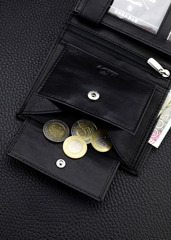 Dovanų komplektas vyrui – STEVENS odinė piniginė su RFID apsauga, išgyvenimo kortelė ir dovanų maišelis 326