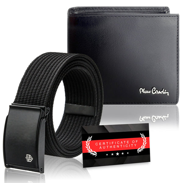 Dovanų rinkinys vyrams: odinė piniginė Pierre Cardin RFID ir diržas Stevens 6088206