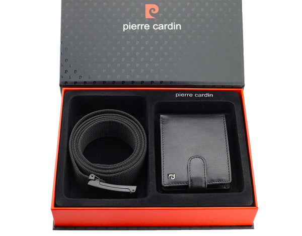 Dovanų rinkinys vyrams: odinė piniginė Pierre Cardin RFID ir diržas Stevens A323306