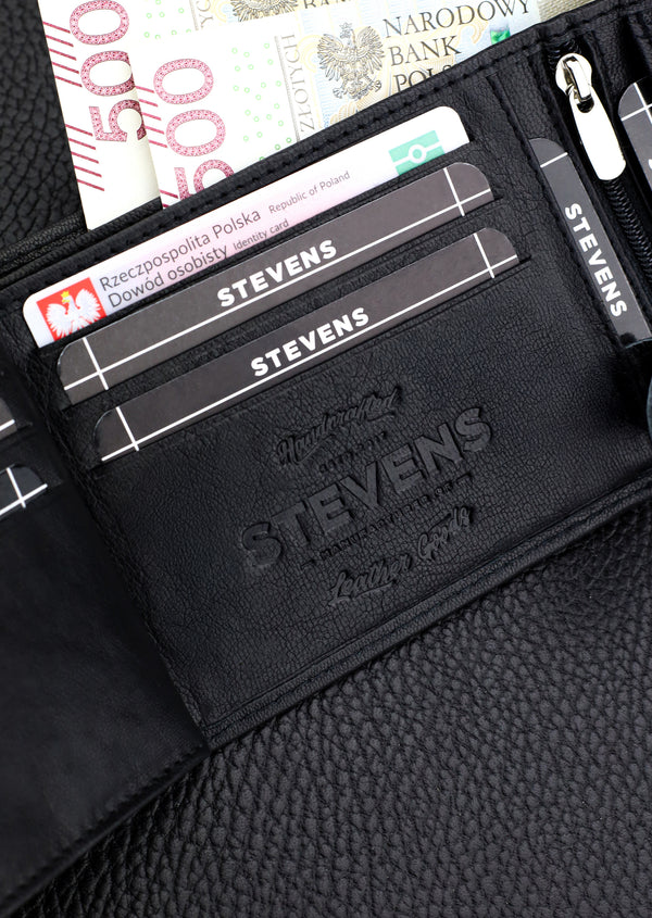 Dovanų komplektas vyrui – STEVENS odinė piniginė su RFID apsauga, išgyvenimo kortelė ir dovanų maišelis 325A