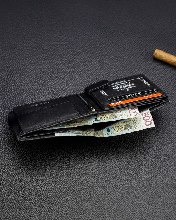 Dovanų rinkinys piniginė + diržas Stevens, juodas D190