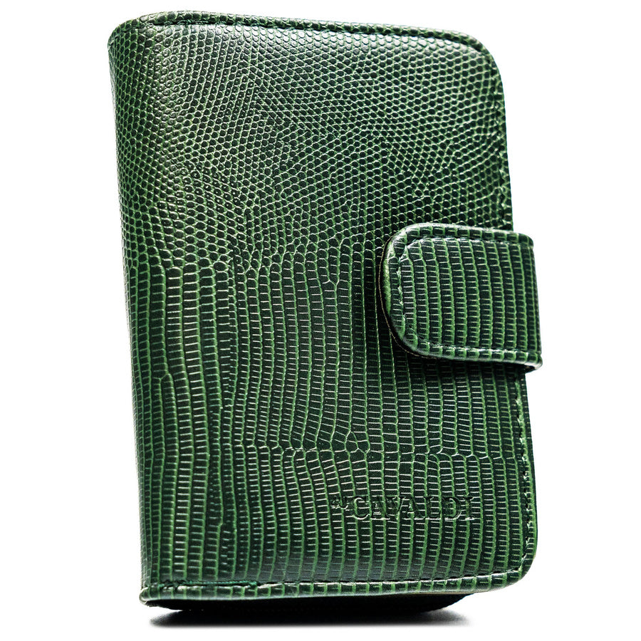 Moteriška žalia ekologiškos odos piniginė 4U Cavaldi su krokodilo odos rašto įspaudu TL7