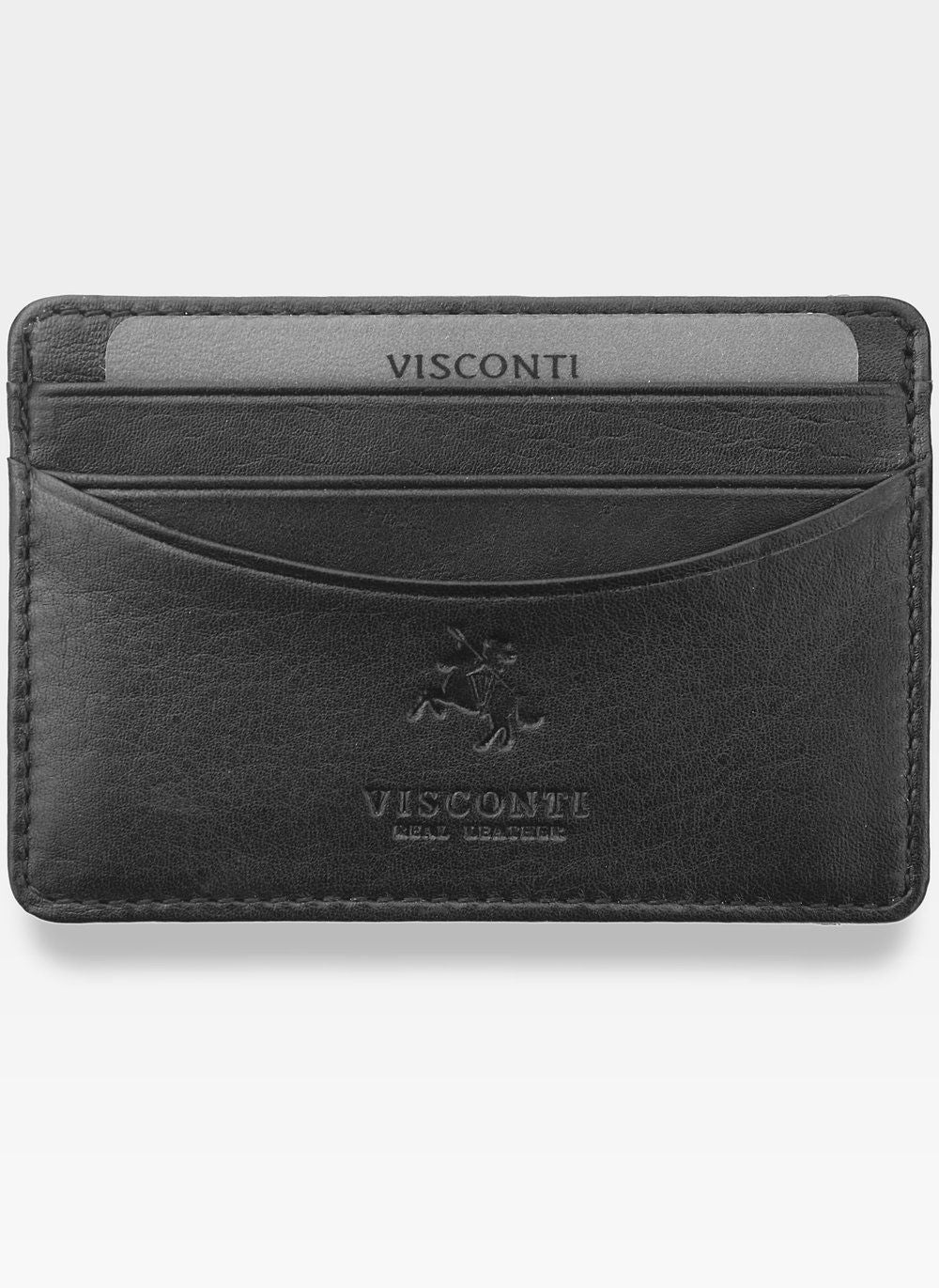 Natūralios odos kortelių dėklas vyrams Visconti, juodas S1032
