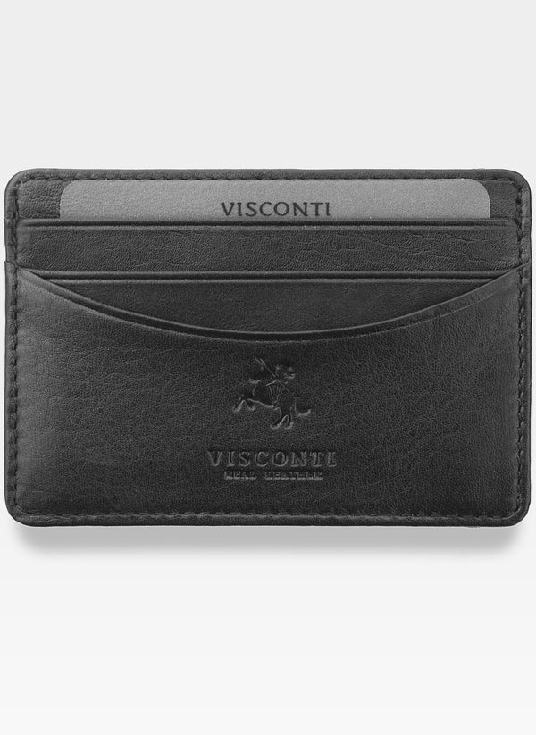 Natūralios odos kortelių dėklas vyrams Visconti, juodas S1032