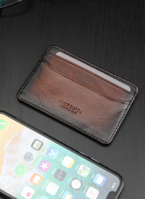 Natūralios odos kortelių dėklas vyrams Visconti, rudas S1031