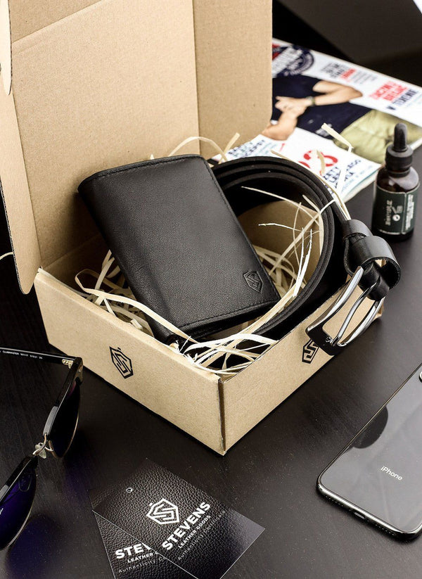 Dovanų rinkinys vyrams piniginė ir diržas Stevens, juodas D153