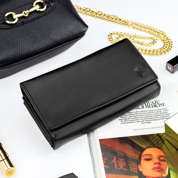 Moteriška odinė pinigine Stevens P37B, juoda D1905