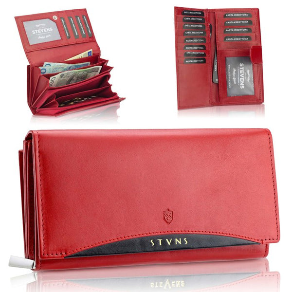 Moteriška odinė piniginė „STEVENS“ raudona Z02 / BR-210 su RFID apsauga D1809