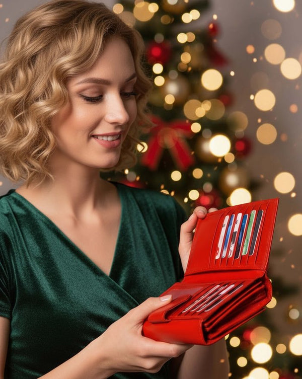 Moteriška odinė piniginė „STEVENS“ raudona Z02 / BR-210 su RFID apsauga D1809