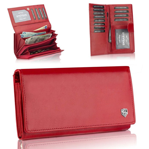 Moteriška odinė piniginė „STEVENS“ Z03-210 raudona su RFID apsauga D1810