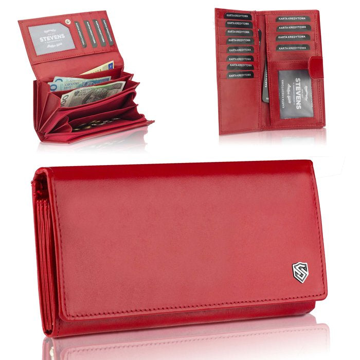 Moteriška odinė piniginė „STEVENS“ Z03-210 raudona su RFID apsauga D1810