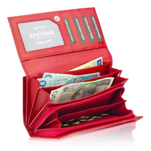 Moteriška odinė piniginė „STEVENS“ Z03-210 raudona su RFID apsauga D1810