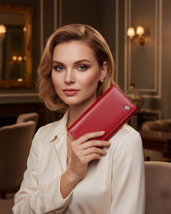 Moteriška odinė piniginė „STEVENS“ Z03-210 raudona su RFID apsauga D1810