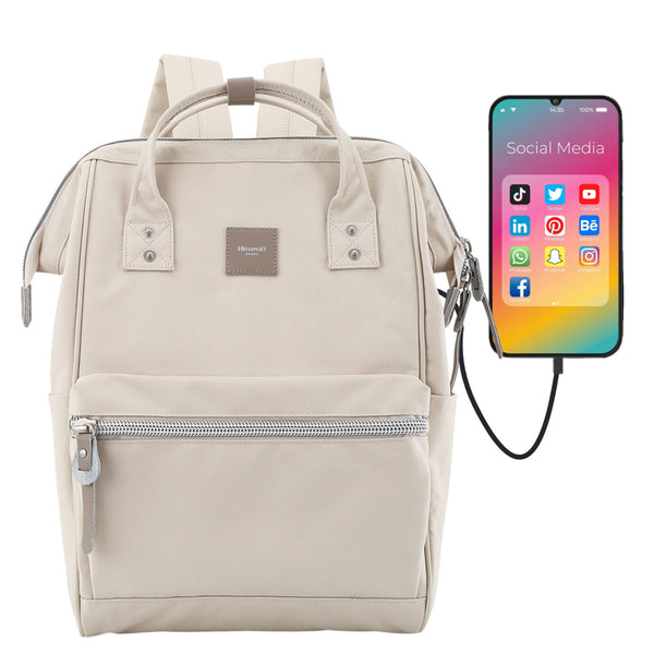 Miesto kuprinė su USB jungtimi Himawari, smėlio spalvos