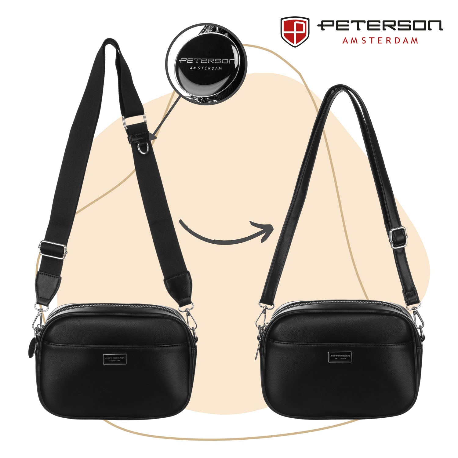 Rankinė maža eko odos Peterson, juoda A01. N430