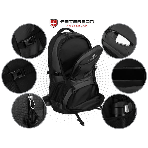 Turistinė poliesterio kuprinė, juoda-pilka N399