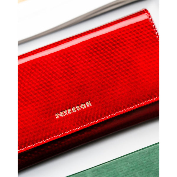 Moteriška didelė odinė piniginė Peterson su RFID, raudona AX3