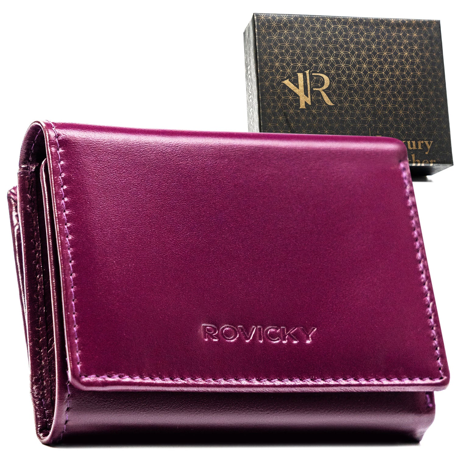 Moteriška violetinė odinė piniginė RFID Rovicky K38