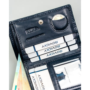 Moteriška odinė tamsiai mėlyna RFID piniginė Rovicky H72