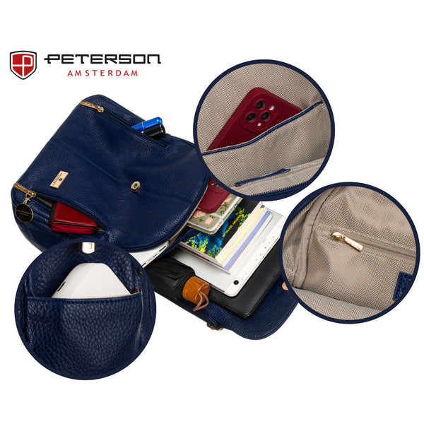 Moteriška ekologiškos odos kuprinė Peterson, mėlyna A01.