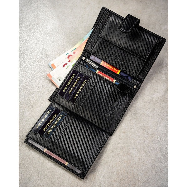 Vyriška didelė odinė piniginė Peterson su RFID, juoda AX32