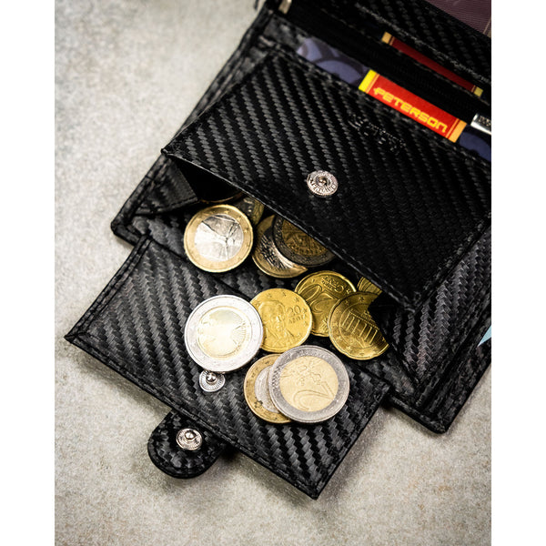 Vyriška didelė odinė piniginė Peterson su RFID, juoda AX32