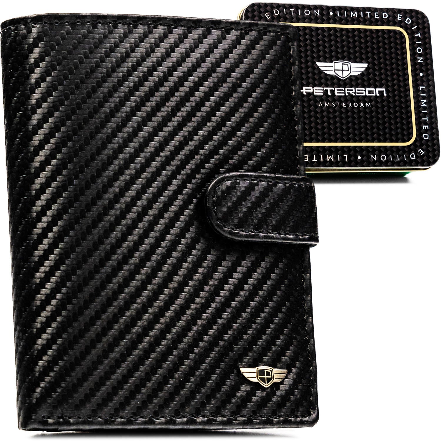 Vyriška didelė odinė piniginė Peterson su RFID, juoda AX32