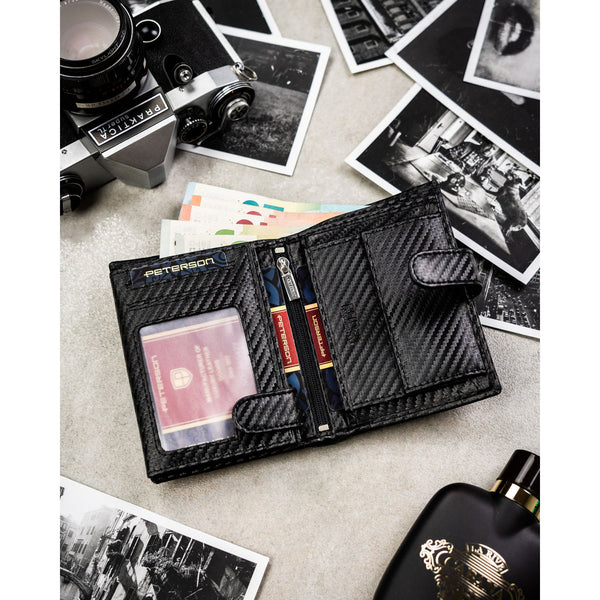 Vyriška didelė odinė piniginė Peterson su RFID, juoda AX32