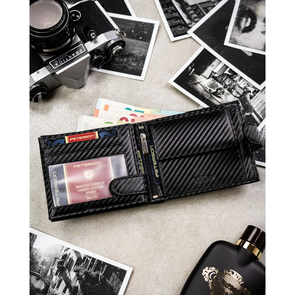 Vyriška odinė piniginė Peterson su RFID, juoda AX31