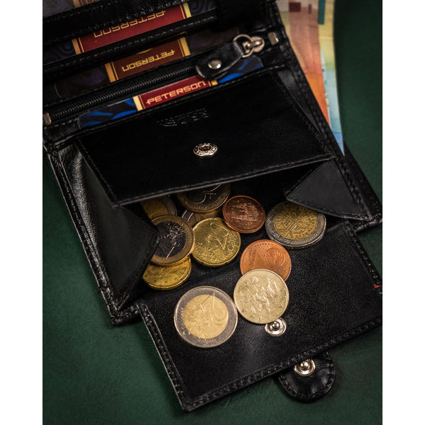 Dovanų rinkinys: juoda vertikali vyriška piniginė ir natūralios odos diržas Peterson