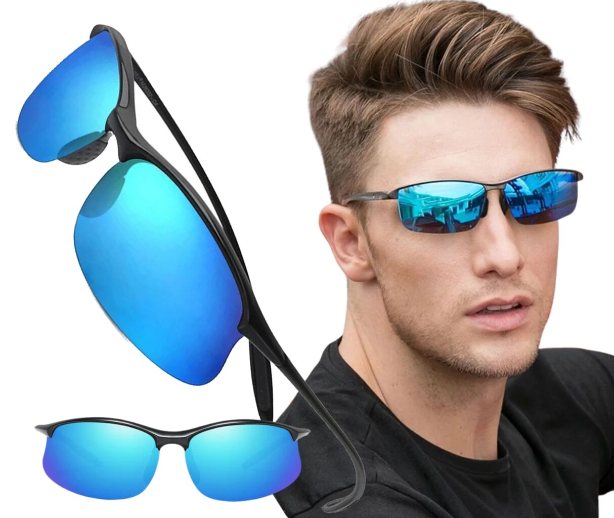 Poliarizuoti sportiniai akiniai nuo saulės vyrams V90 mėlyni