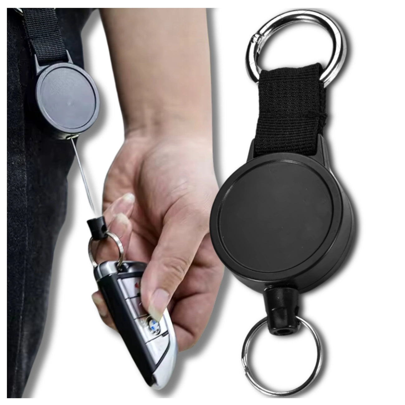 Raktų pakabukas su ritė, 80 cm, juodas