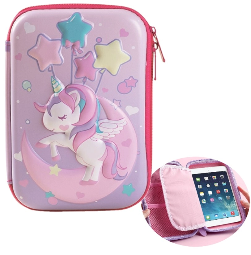 Rožinis pieštukų penalas su vienaragiu