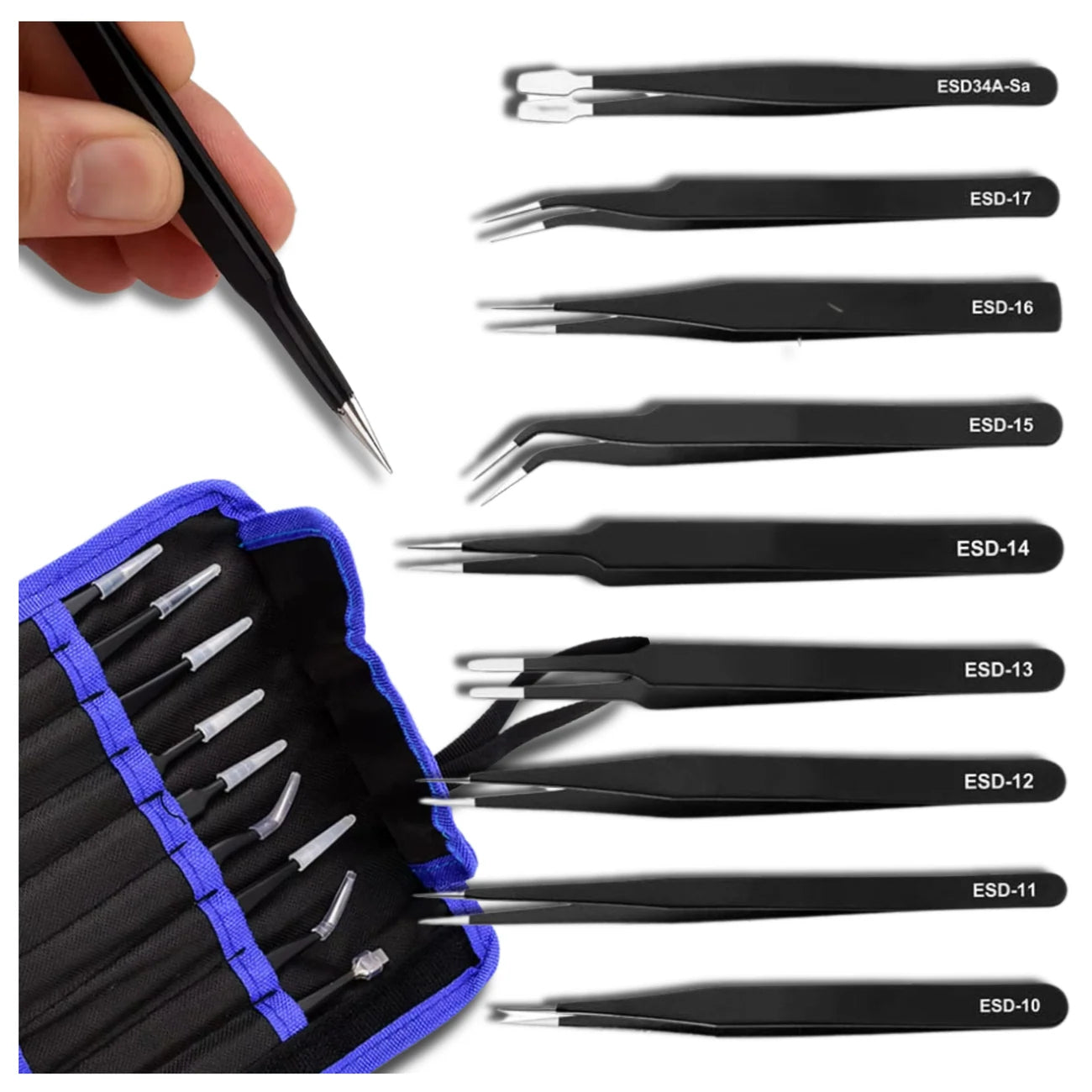 Serviso pincetų rinkinys, 9 vnt.