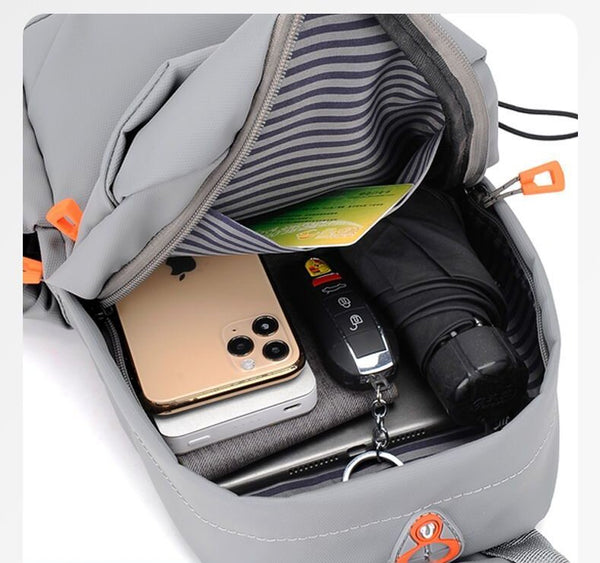 Vyriška daugiafunkcė anti-theft USB per petį nešiojama kuprinė, pilka