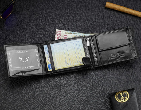 Vyriška natūralios odos piniginė Stevens Z05-325-R, RFID apsauga