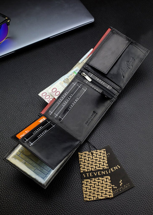 Vyriška natūralios odos piniginė Stevens Z06-325-R, RFID apsauga