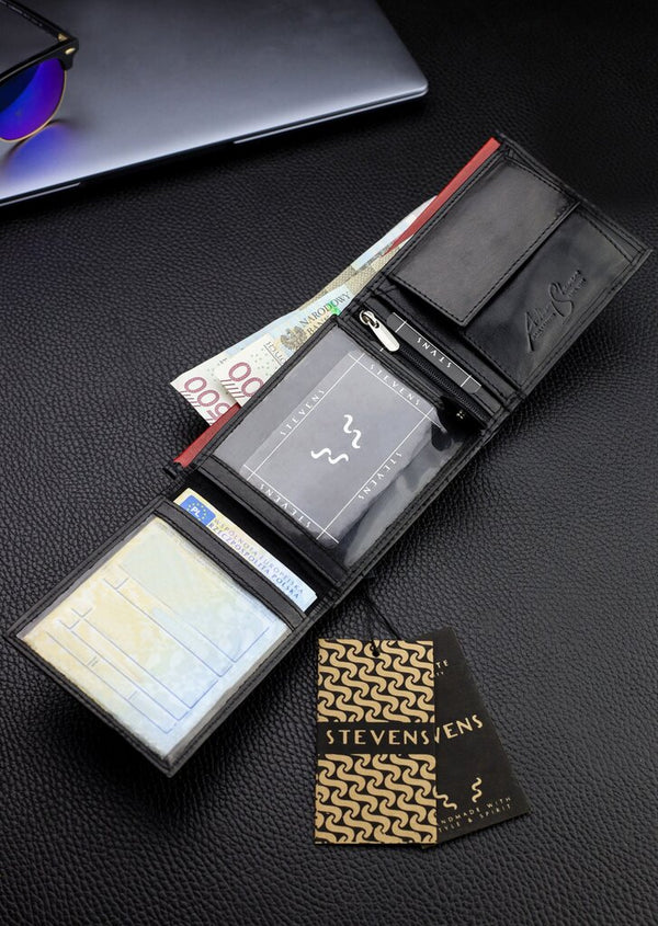 Vyriška natūralios odos piniginė Stevens Z06-325-R, RFID apsauga