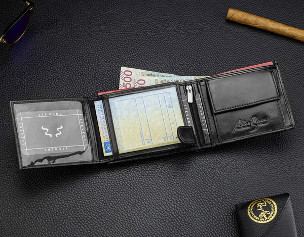 Vyriška natūralios odos piniginė Stevens Z06-325-R, RFID apsauga