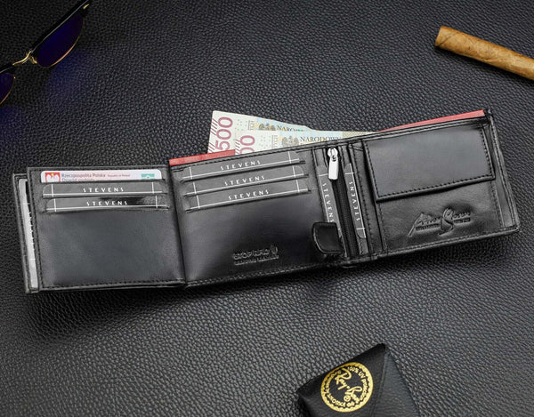 Vyriška natūralios odos piniginė Stevens Z06-325-R, RFID apsauga