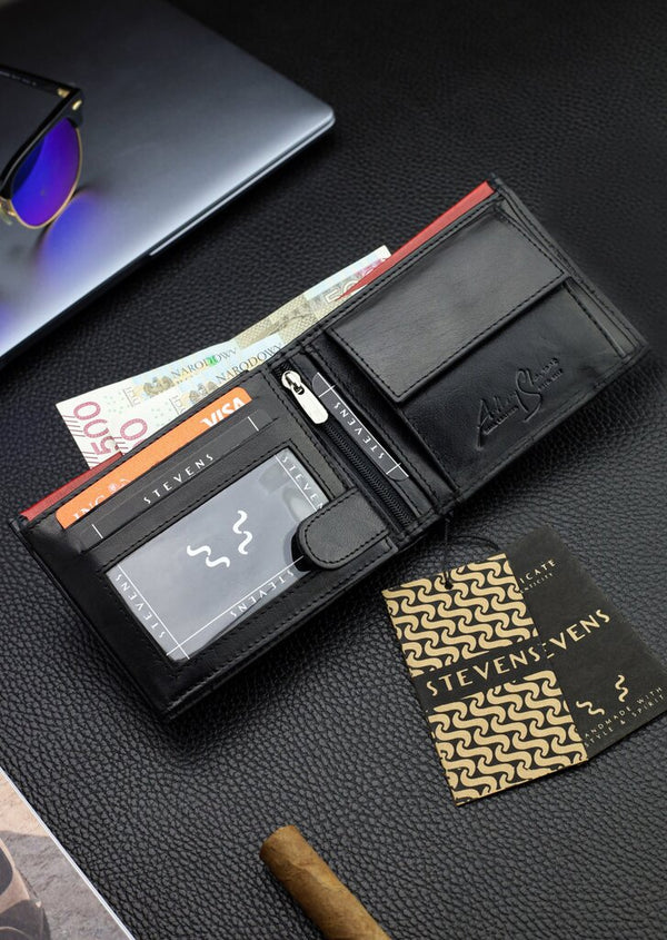 Vyriška natūralios odos piniginė Stevens Z06-325-R, RFID apsauga