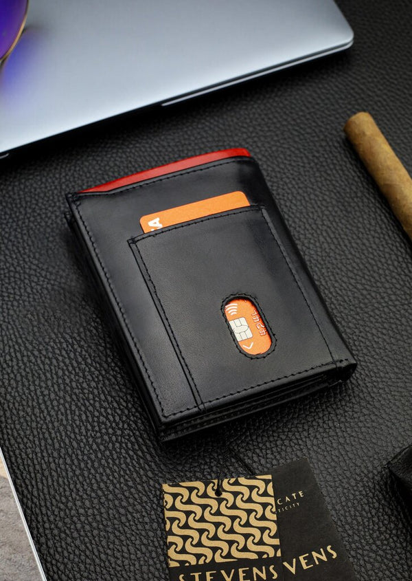 Vyriška natūralios odos piniginė Stevens Z06-326-R, RFID apsauga